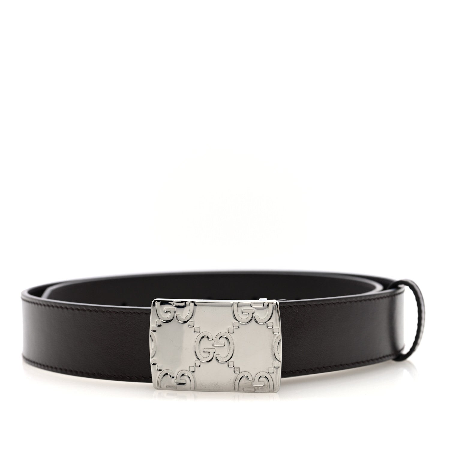 Gucci Plutone Calfskin Plaque GG 30mm Belt 80 32 Cocoa