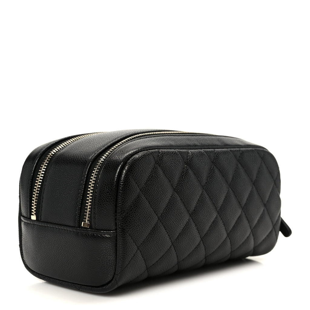 Chanel Caviar Quilted Toiletry Case With Chain Black