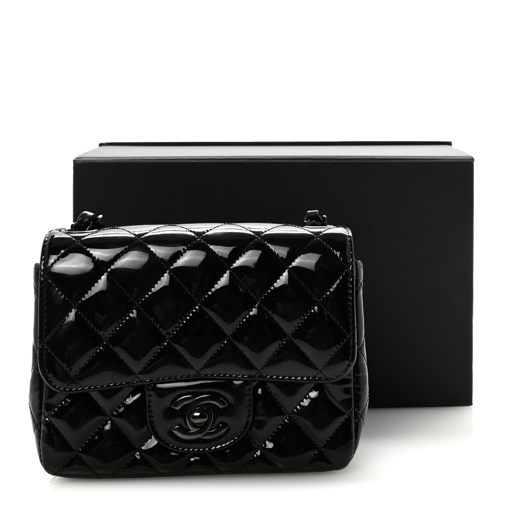 Chanel Patent Calfskin Quilted Mini Square Flap So Black