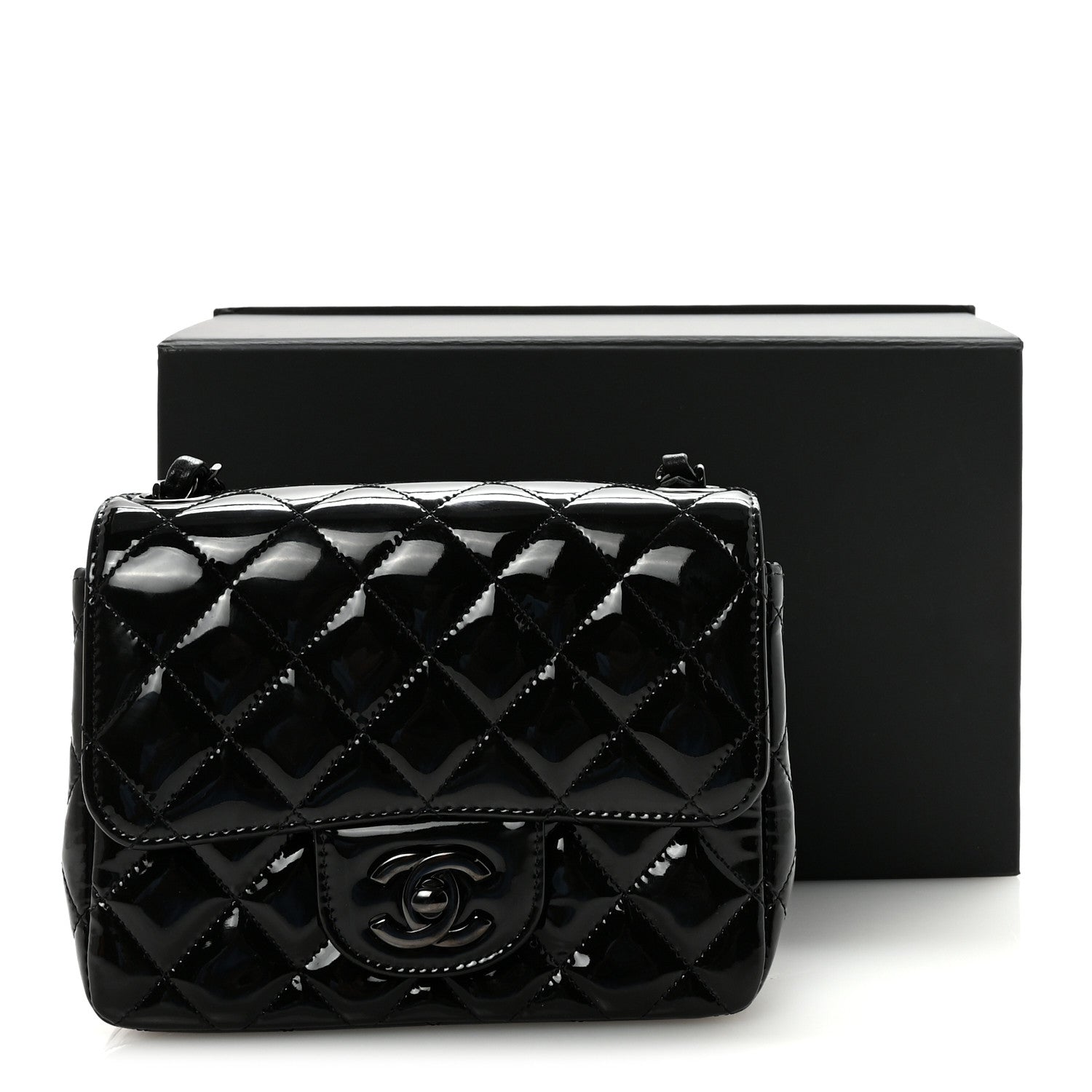 Chanel Patent Calfskin Quilted Mini Square Flap So Black