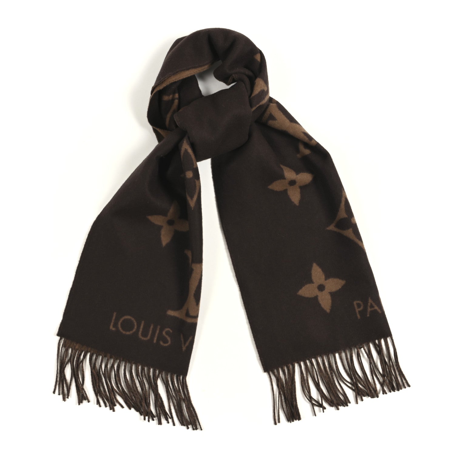 Louis Vuitton Cashmere Monogram Reykjavik Scarf Dark Brown