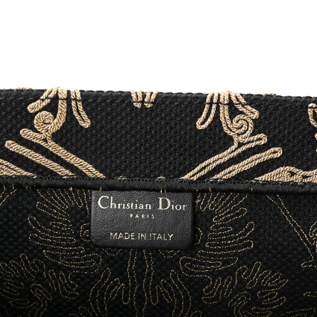 Christian Dior Canvas Embroidered Large Ornamental Cornely Effect Book Tote Black Beige