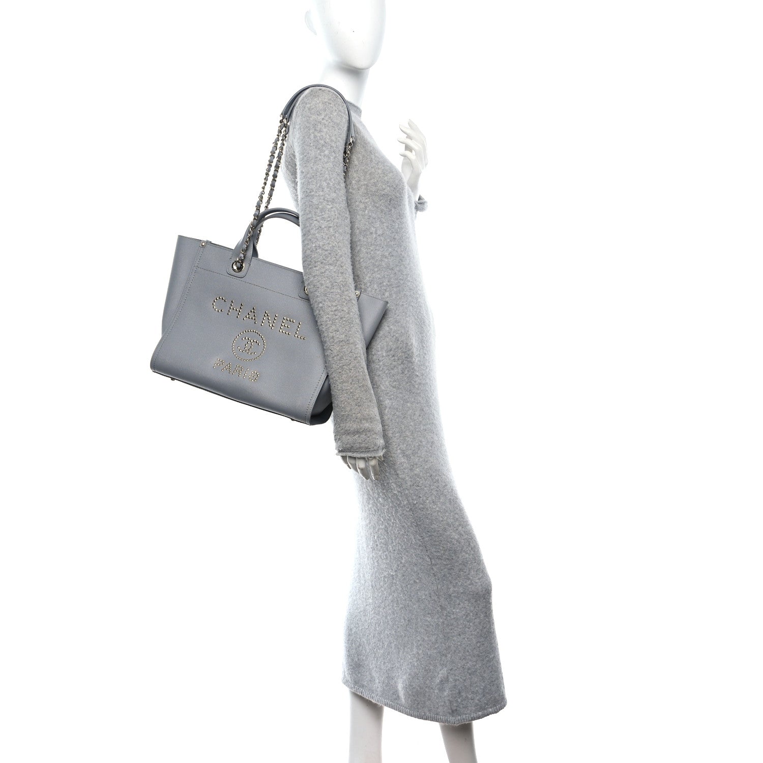 Chanel Caviar Studded Small Deauville Tote Grey