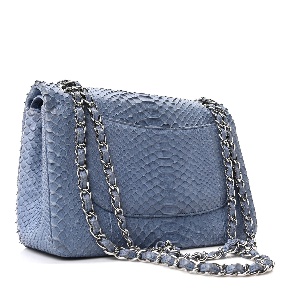 Chanel Snakeskin Jumbo Double Flap Light Blue
