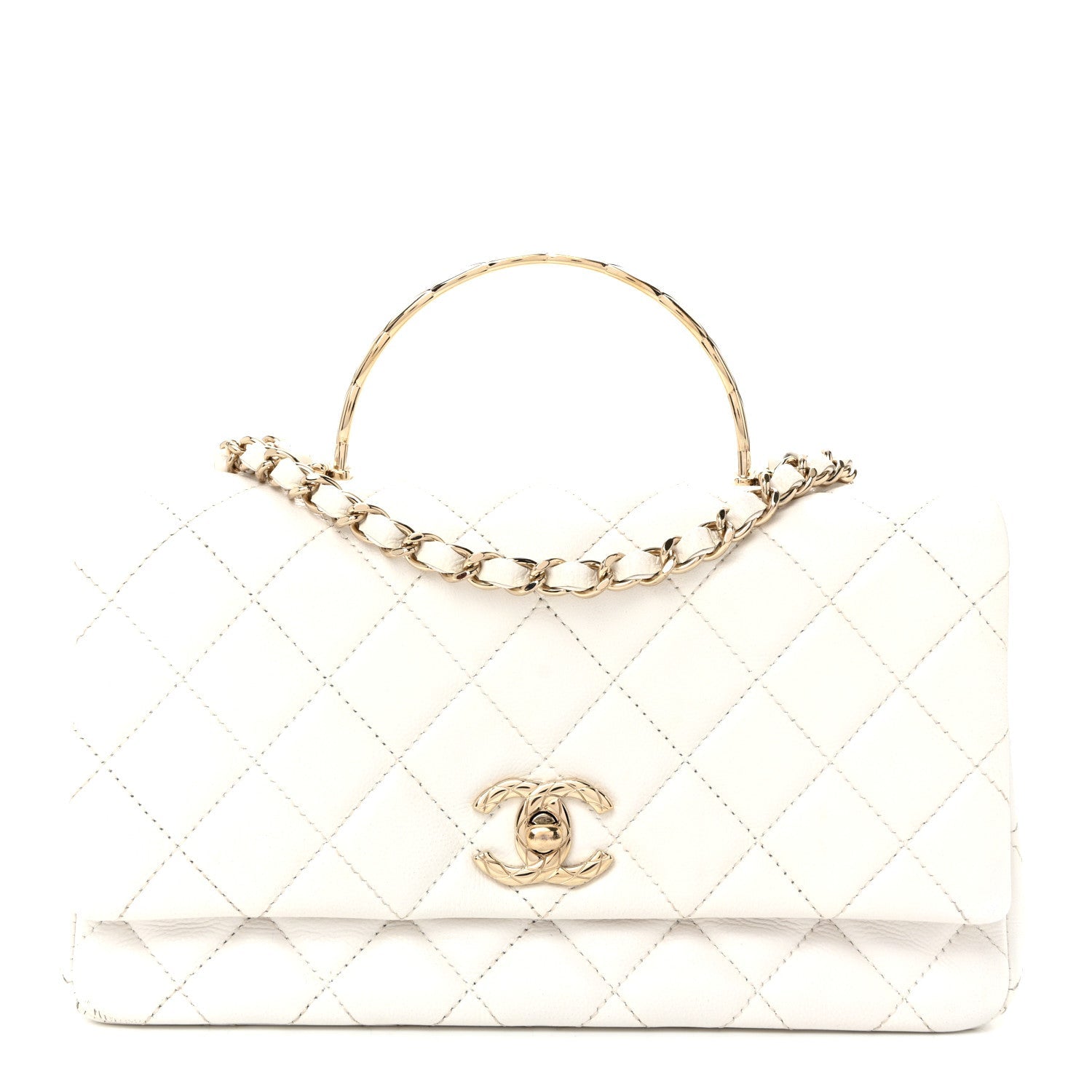Chanel Caviar Quilted Small Top Handle Flap With Chain White
