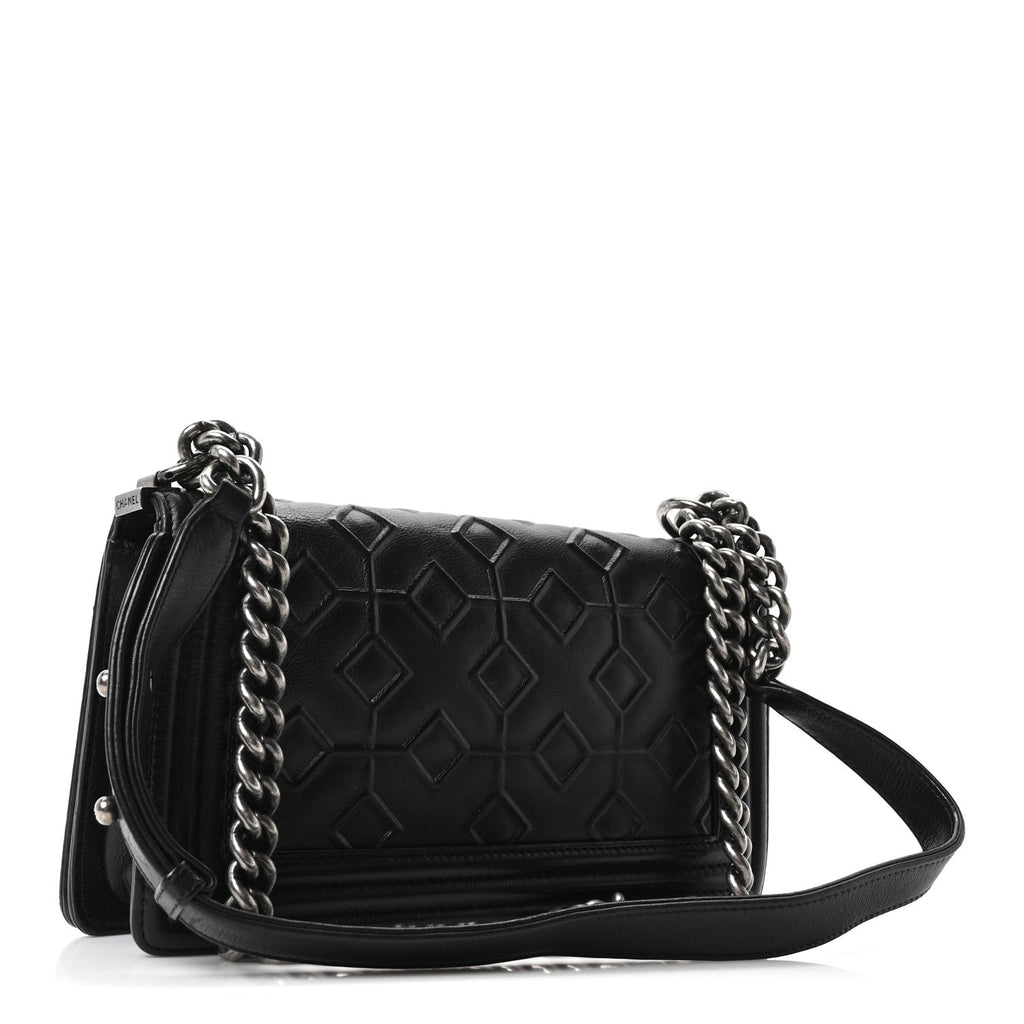Chanel Calfskin Crystal Embossed Medium Boy Flap Black