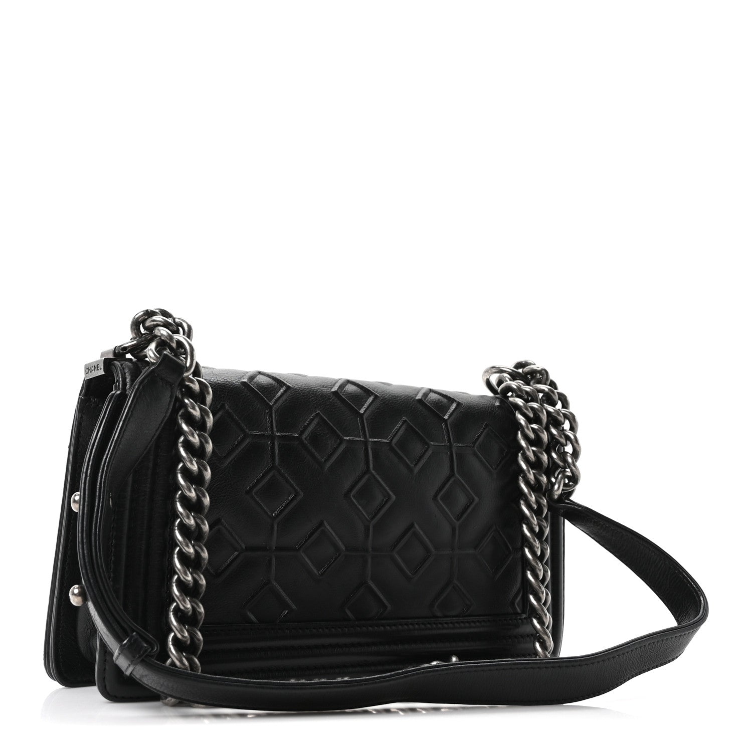 Chanel Calfskin Crystal Embossed Medium Boy Flap Black