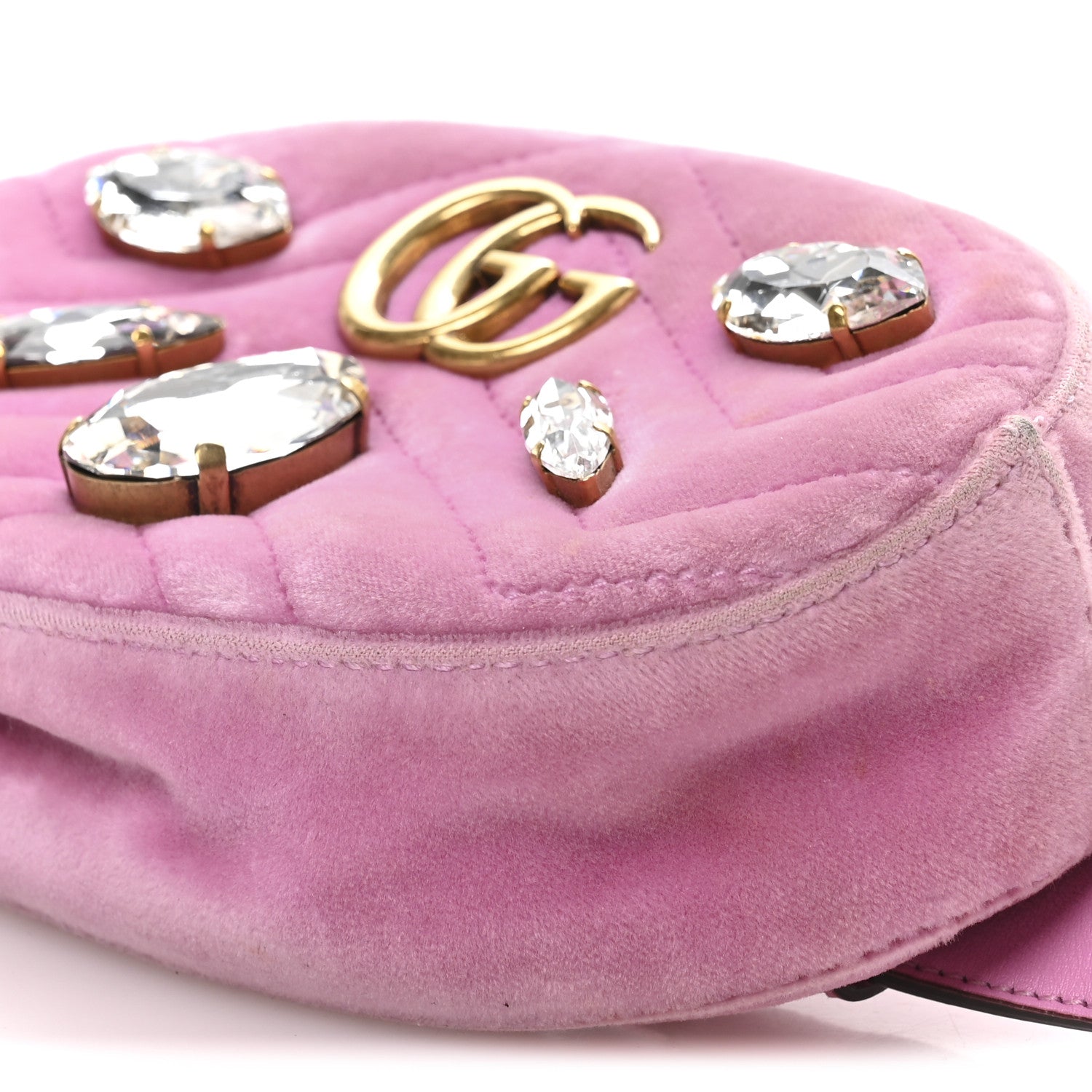 Gucci Velvet Matelasse Marquise Crystals GG Marmont Belt Bag 85 34 Malva