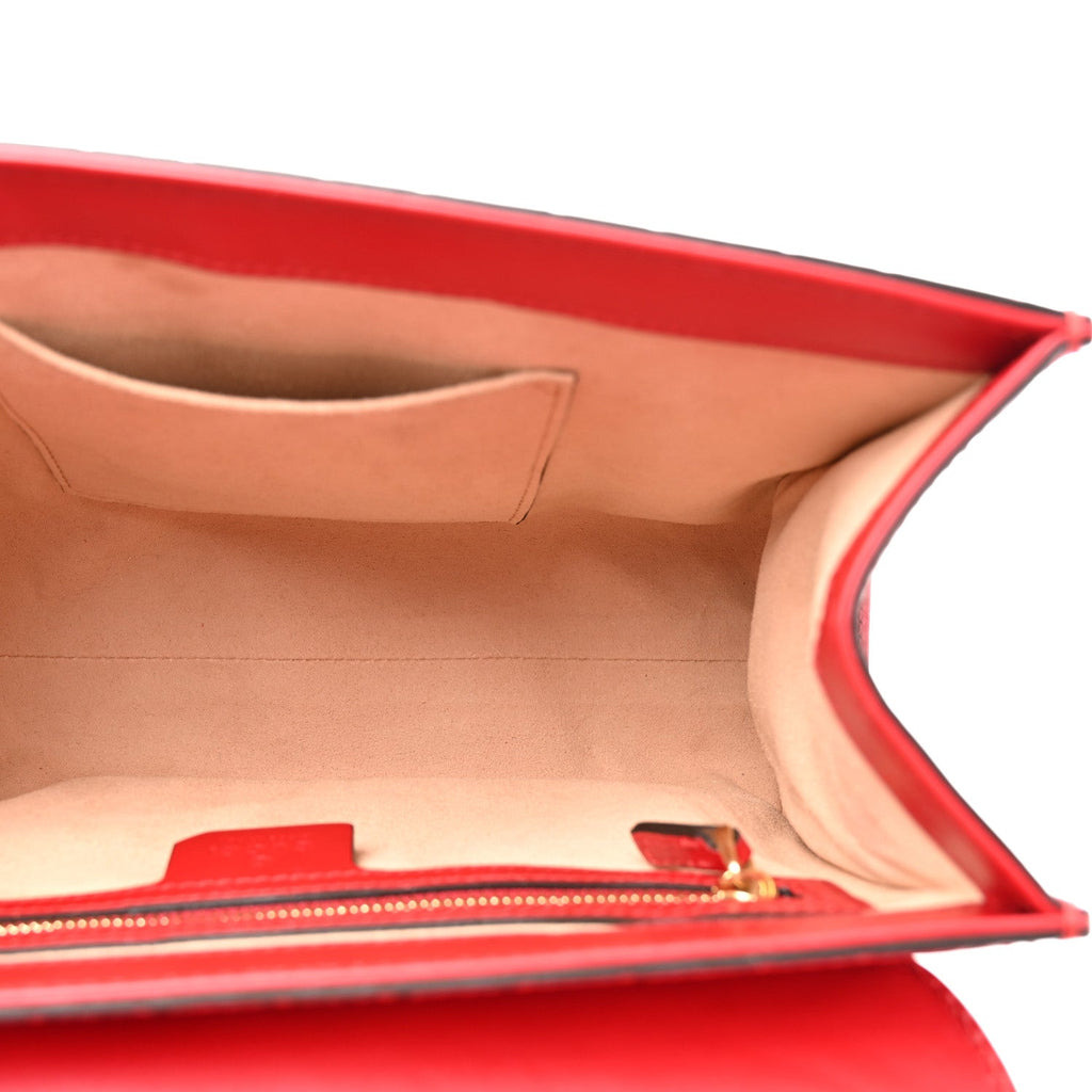 Gucci Guccissima Signature Small Padlock Top Handle Bag Hibiscus Red