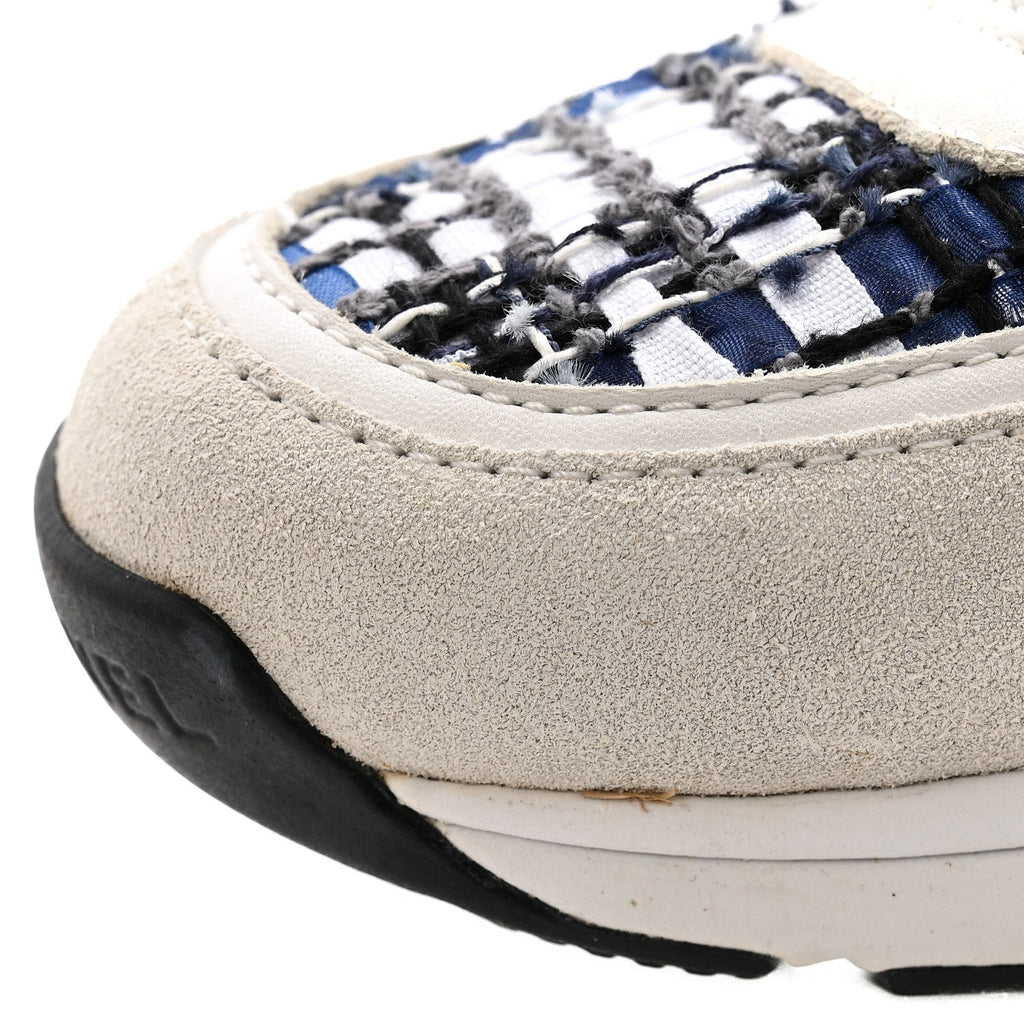 Chanel Tweed Suede Calfskin Womens CC Sneakers 38 Dark Blue Black Grey White