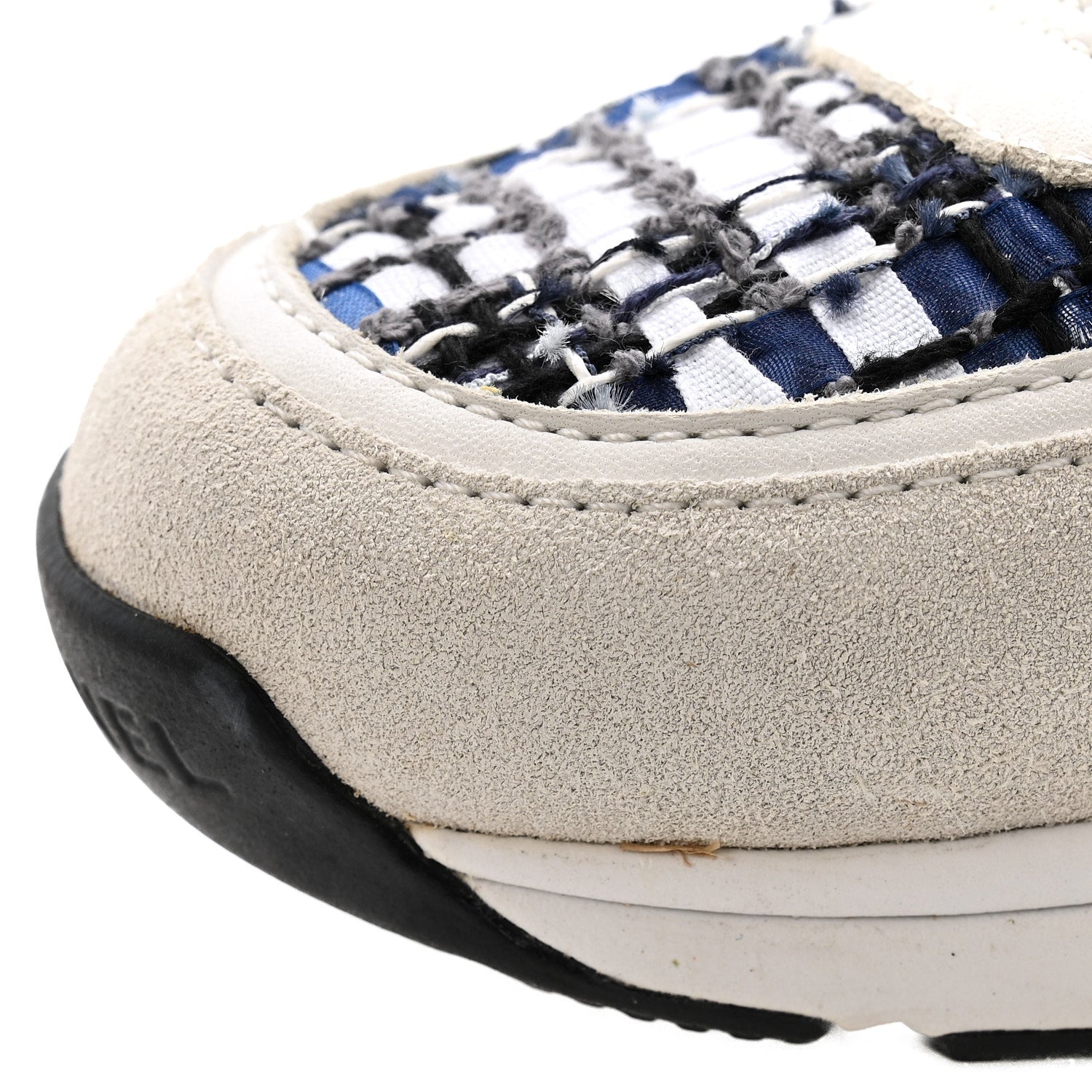 Chanel Tweed Suede Calfskin Womens CC Sneakers 38 Dark Blue Black Grey White