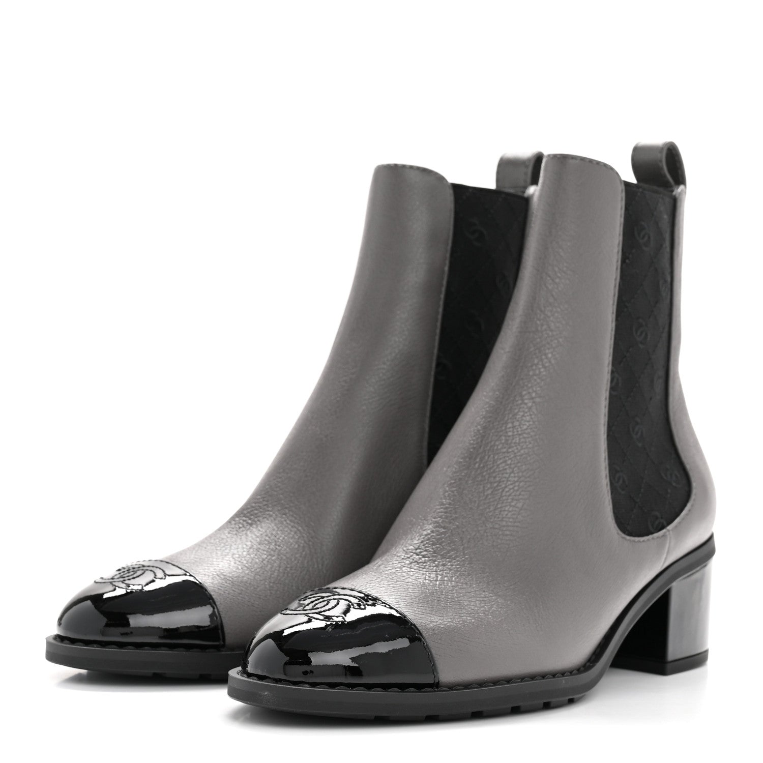 Calfskin Patent Cap Toe CC Short Boots 39 Grey Black