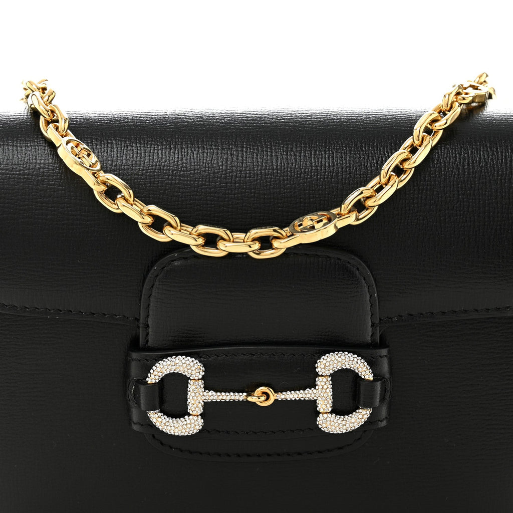 Gucci Azalea Calfskin Mini Crystal Horsebit 1955 Shoulder Bag Black