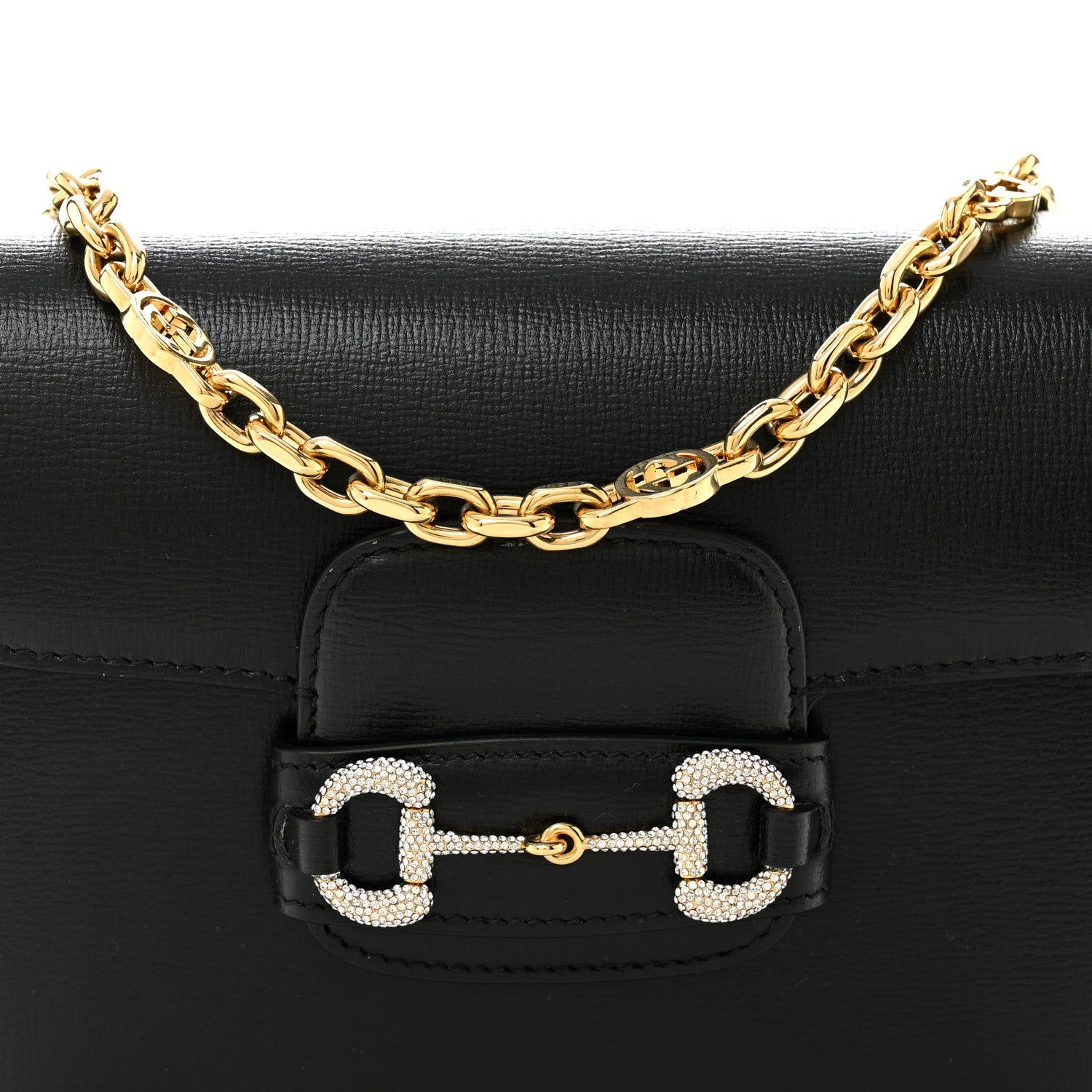 Gucci Azalea Calfskin Mini Crystal Horsebit 1955 Shoulder Bag Black