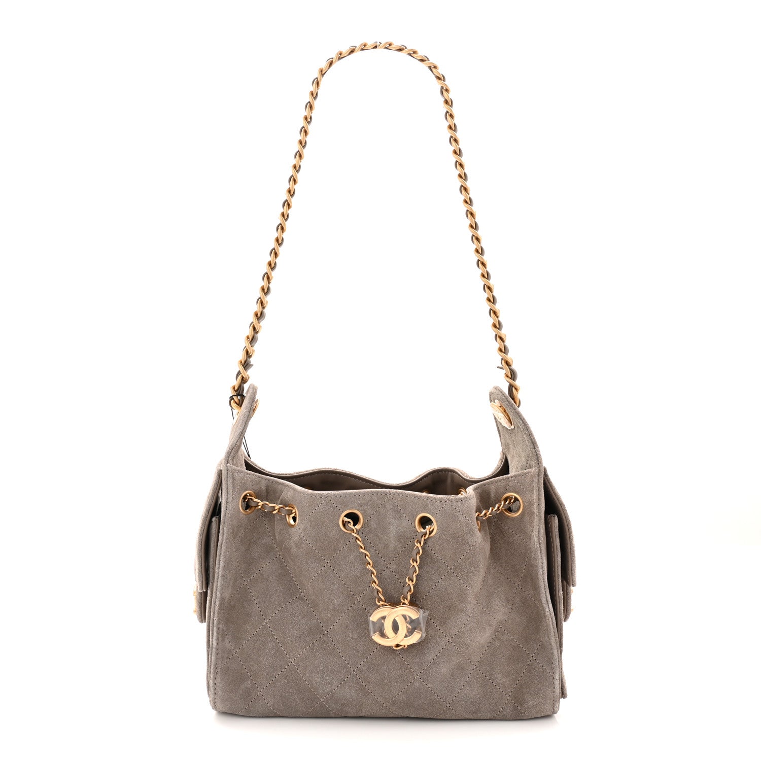 Chanel Suede Quilted Mini Chanel 25 Handbag Dark Grey