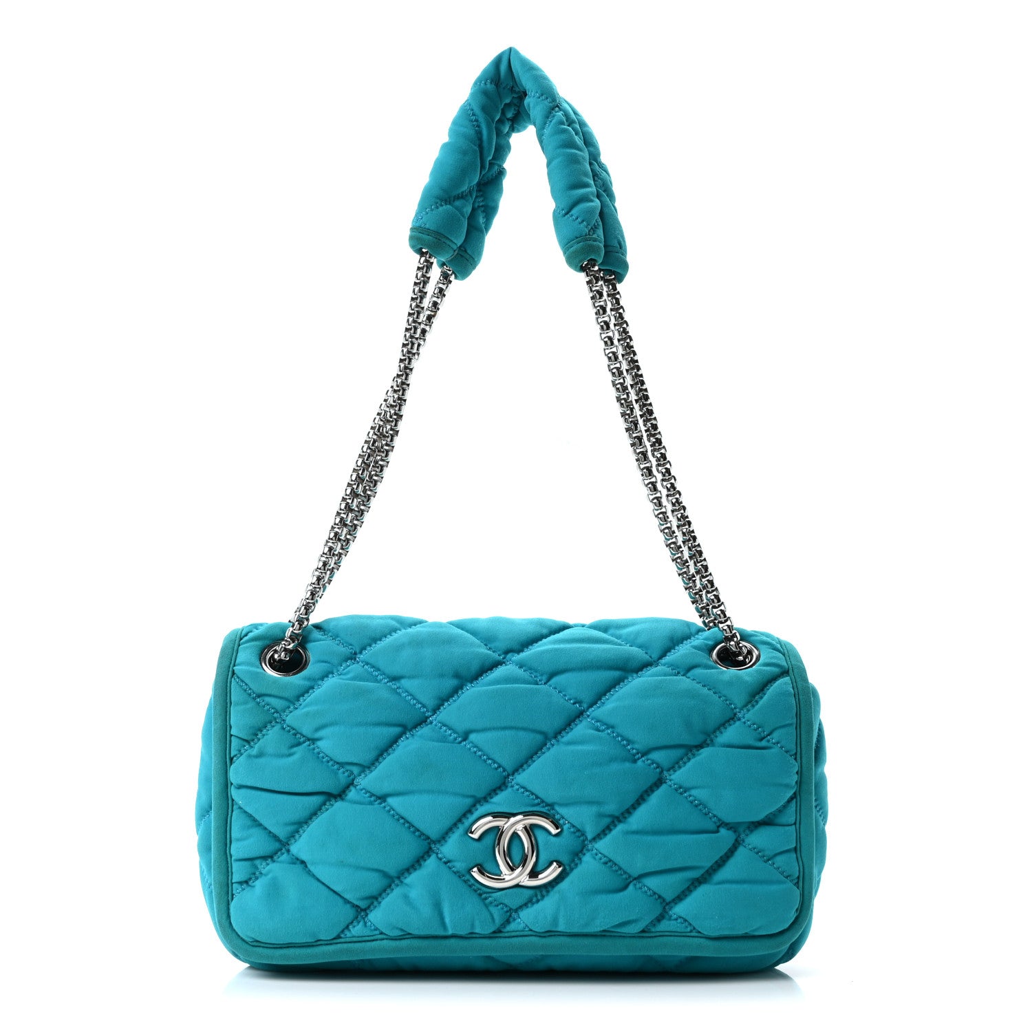 Chanel Nylon Bubble Quilt Medium Flap Turquoise