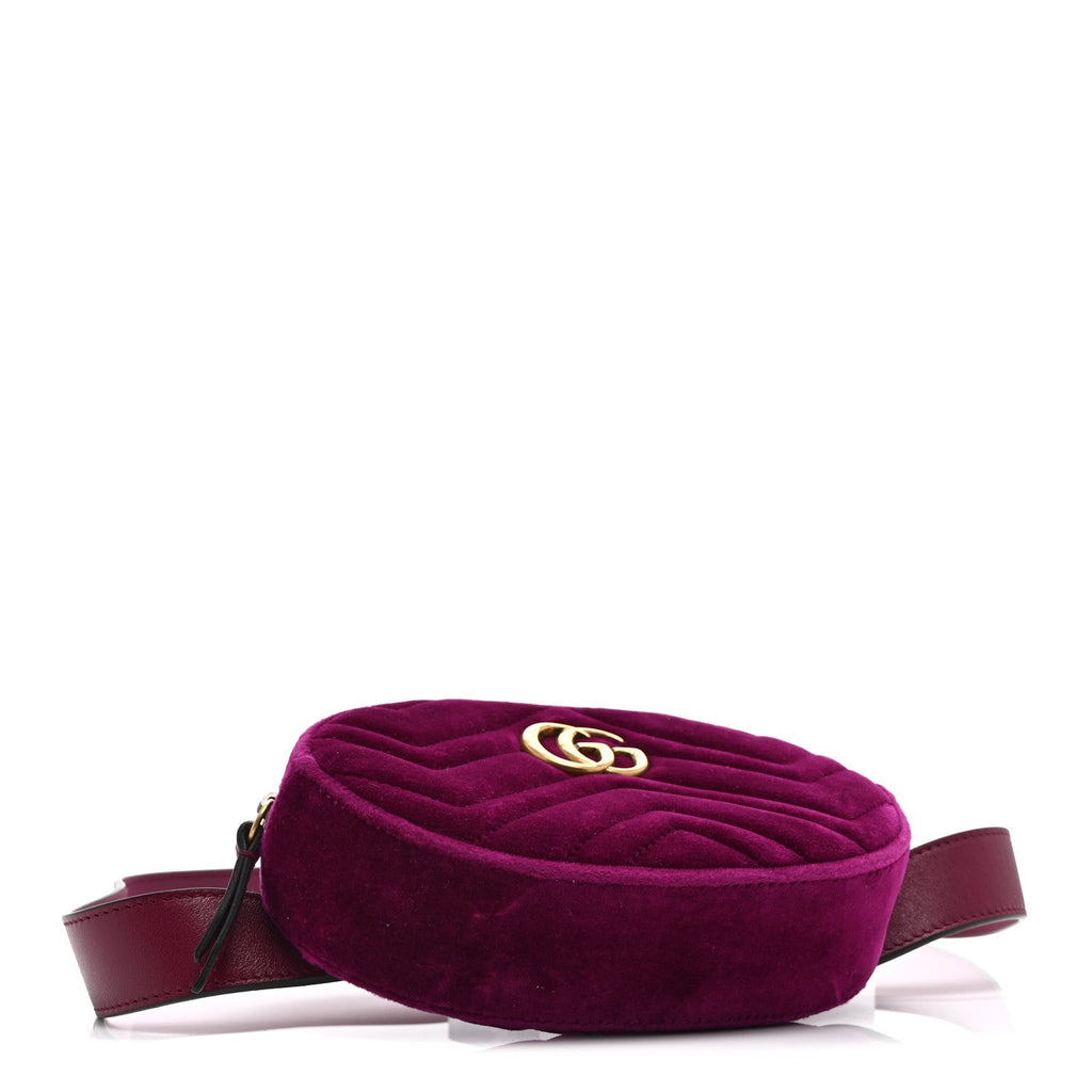 Gucci Velvet Matelasse GG Marmont Belt Bag 95 38 Fuchsia Violet Cyclamen