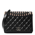 Chanel Tweed Calfskin Quilted Ballerine Flap Black Navy Beige