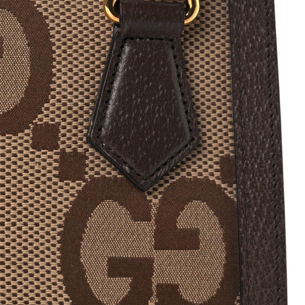 Gucci Monogram Jumbo GG Textured Dollar Calfskin Mini Diana Tote Bag Camel Ebony New Acero