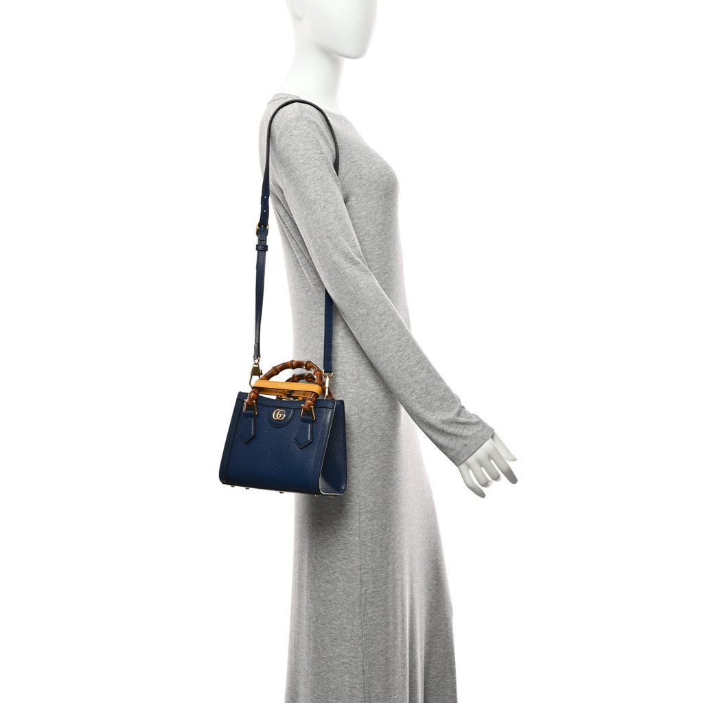 Gucci Textured Dollar Calfskin Web Mini Diana Tote Bag Royal Crop