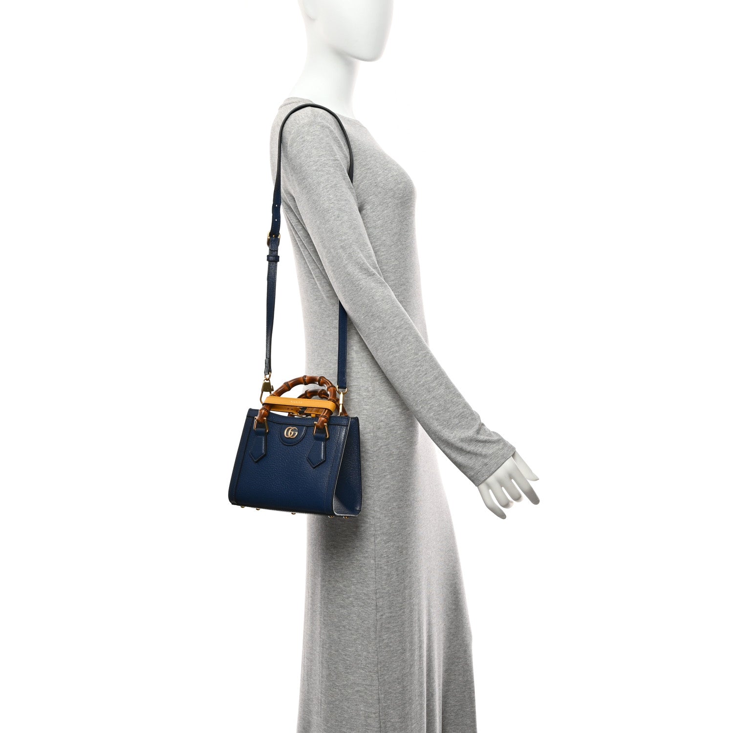 Gucci Textured Dollar Calfskin Web Mini Diana Tote Bag Royal Crop