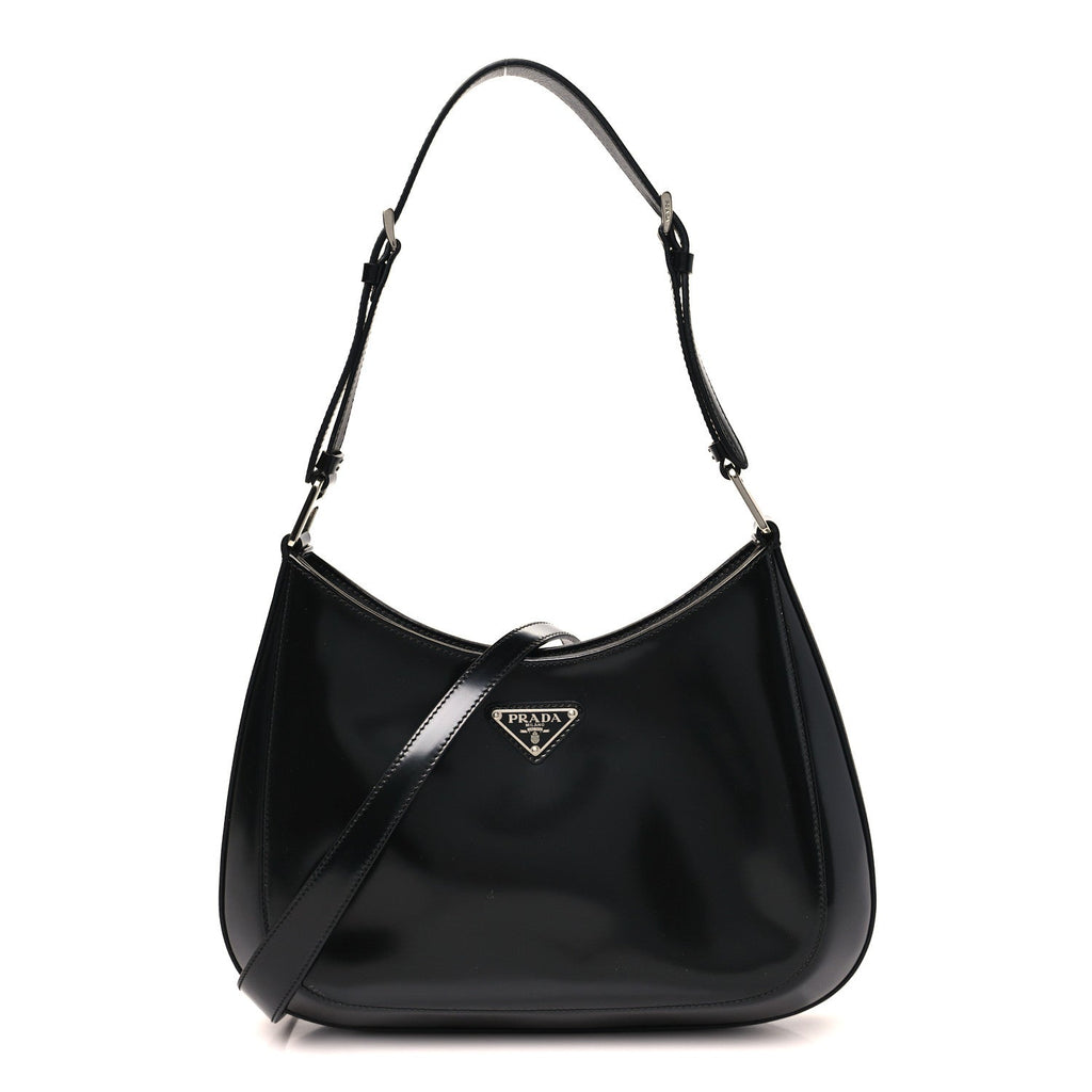 Prada Spazzolato Large Cleo Adjustable Strap Shoulder Bag Black