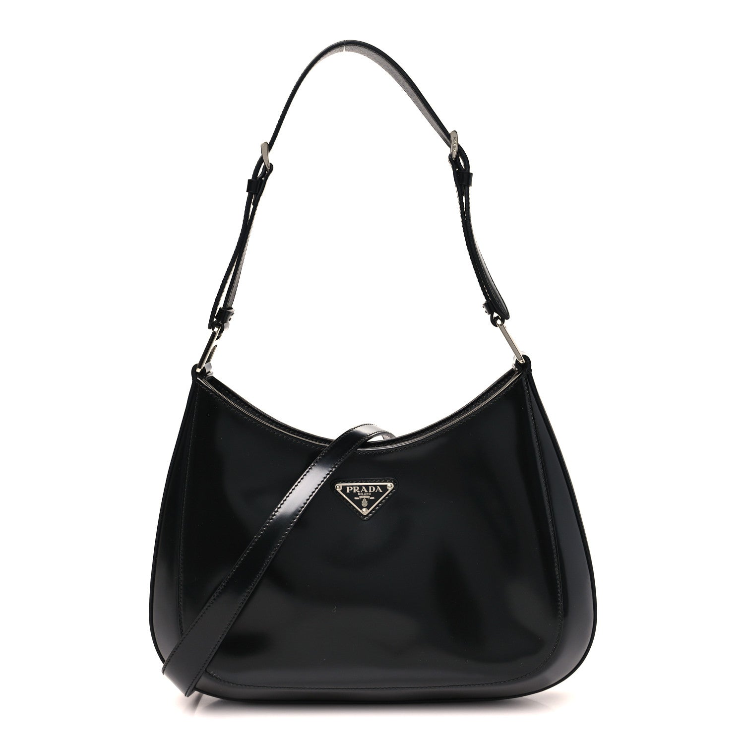 Prada Spazzolato Large Cleo Adjustable Strap Shoulder Bag Black
