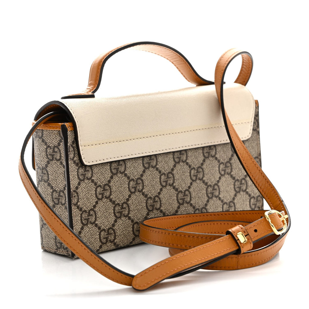 Gucci GG Supreme Monogram New Sakai Calfskin Mini Padlock Top Handle Shoulder Bag Beige Ebony Mystic White Sun Oil