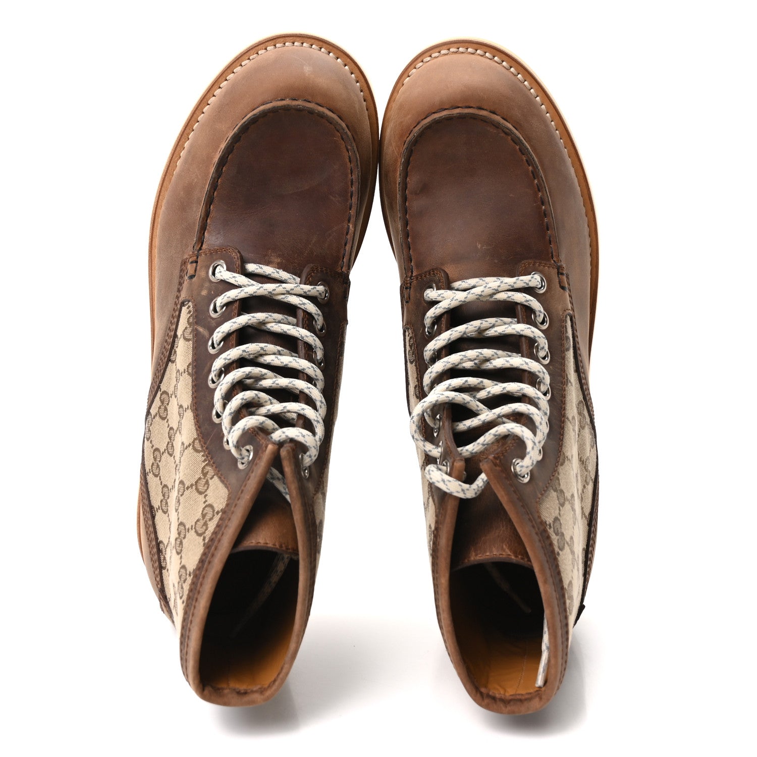 Gucci Garrett Calfskin Monogram Mens Ala Boots 12 Beige Ebony Cuir