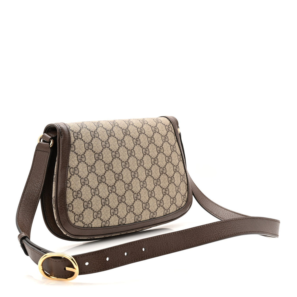 Gucci GG Supreme Monogram Textured Dollar Calfskin Blondie Chain Shoulder Flap Bag Beige Ebony New Acero