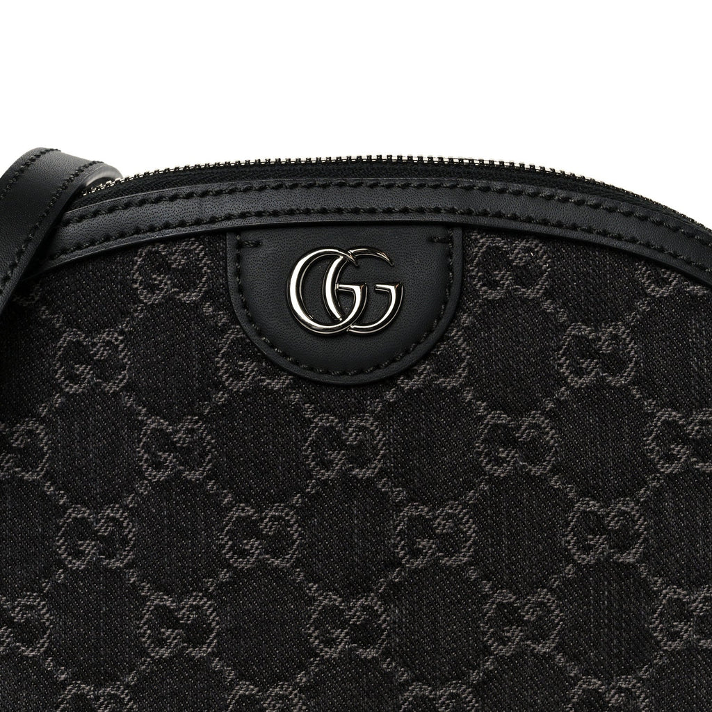 Gucci Denim Cuoio Harness GG Monogram Small Ophidia Dome Shoulder Bag Black Medium Grey