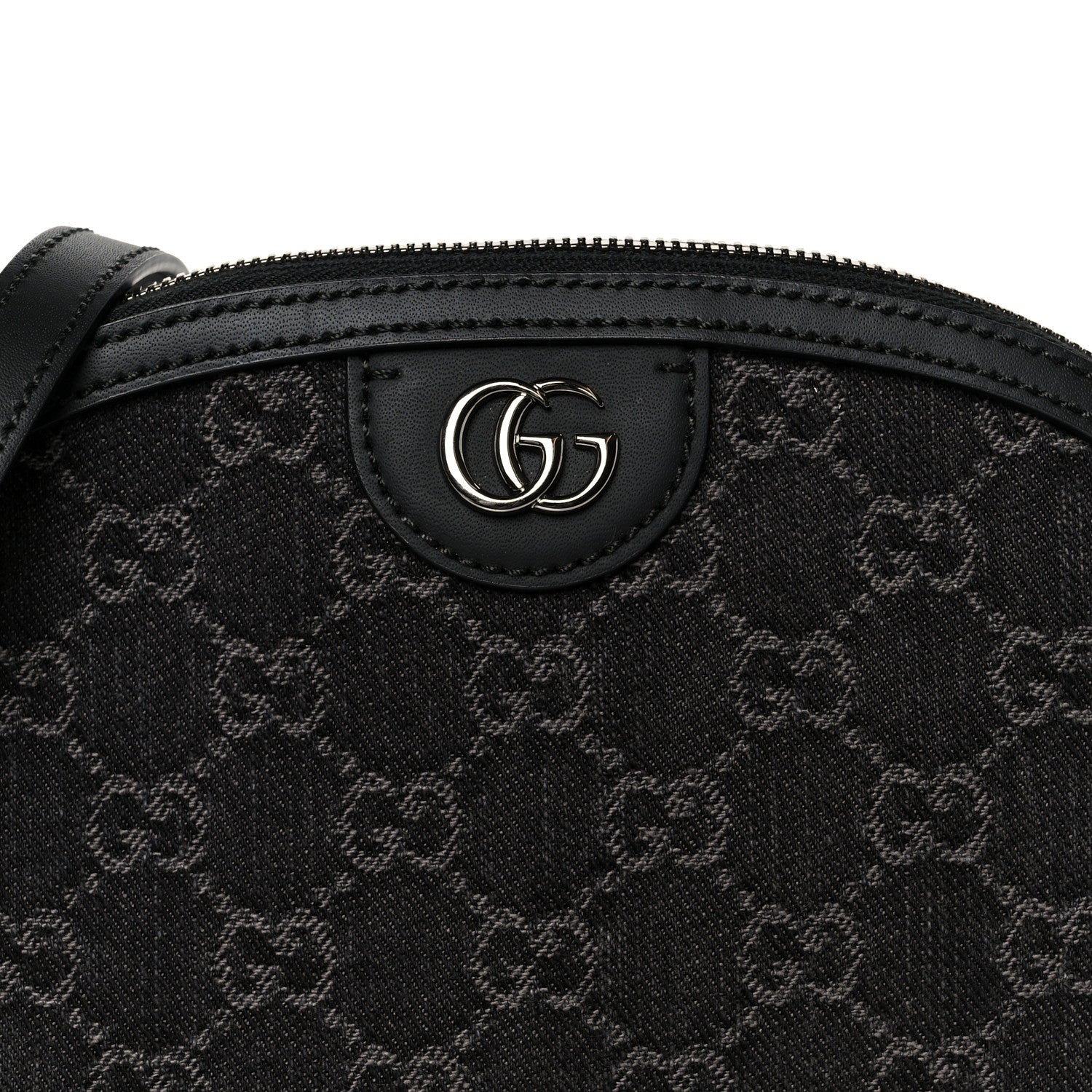 Gucci Denim Cuoio Harness GG Monogram Small Ophidia Dome Shoulder Bag Black Medium Grey