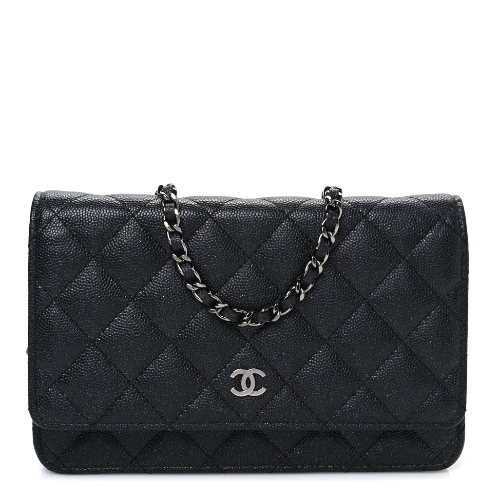 Chanel Iridescent Caviar Quilted Wallet on Chain WOC Black