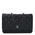 Chanel Iridescent Caviar Quilted Wallet on Chain WOC Black