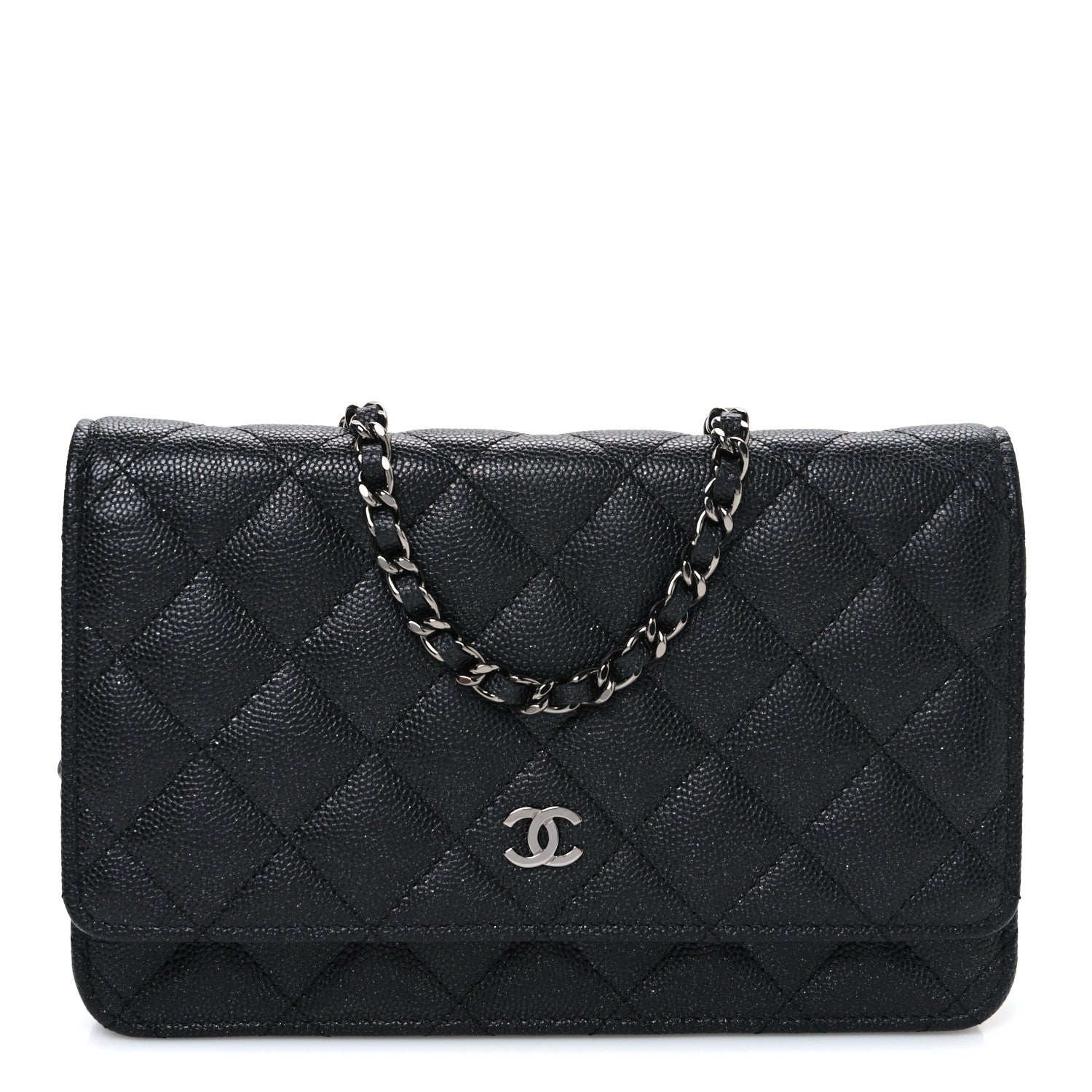 Chanel Iridescent Caviar Quilted Wallet on Chain WOC Black