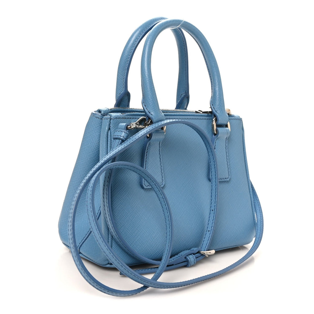 Prada Saffiano Lux Micro Galleria Double Zip Tote Turchese