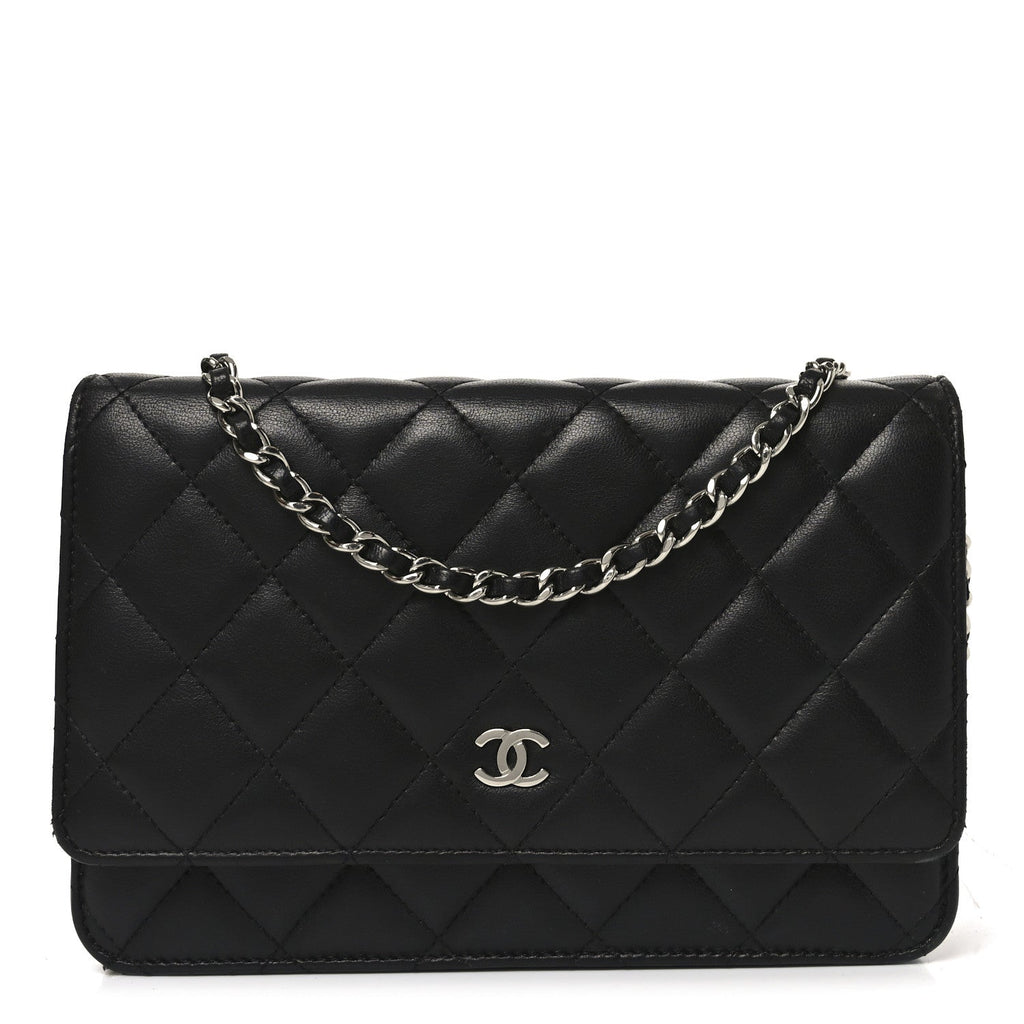 Chanel Lambskin Quilted Wallet On Chain WOC Black