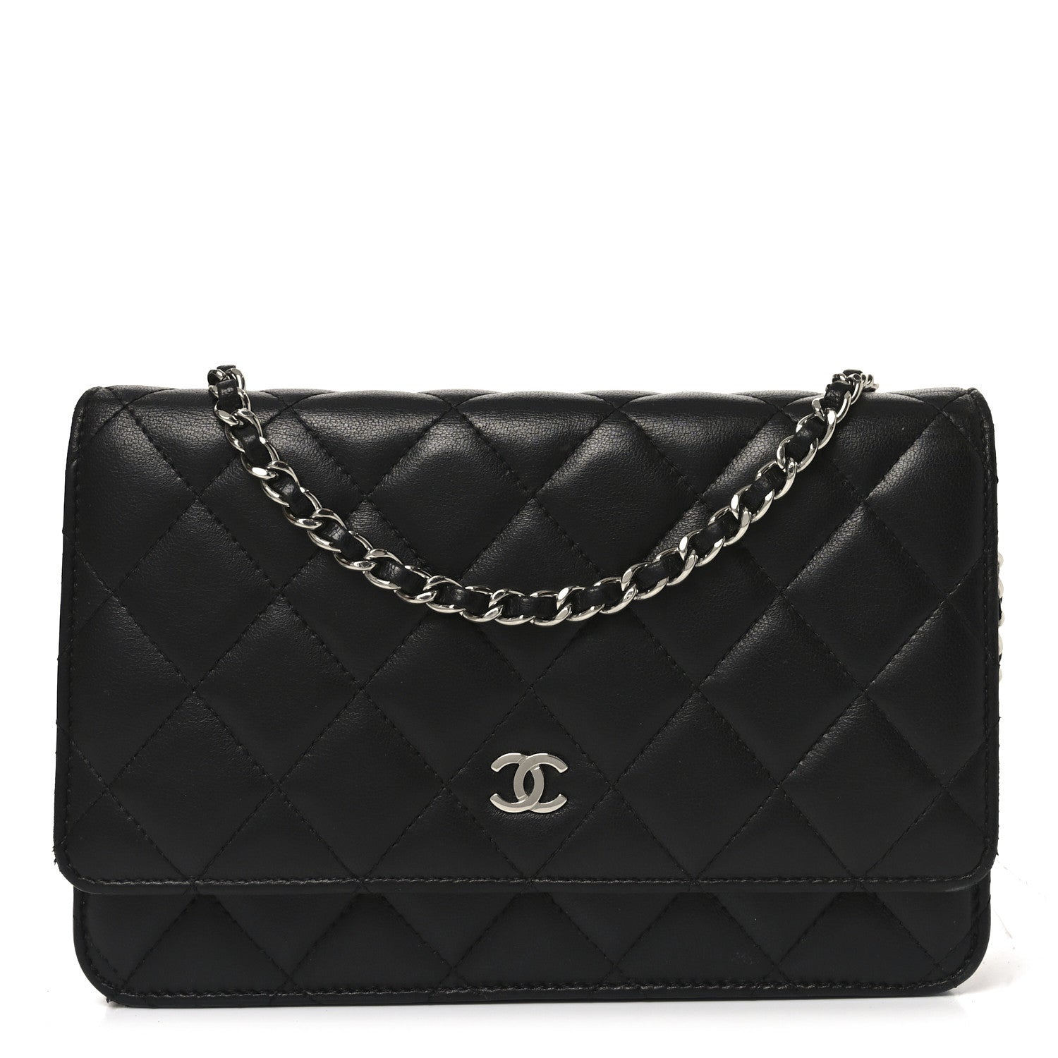 Chanel Lambskin Quilted Wallet On Chain WOC Black