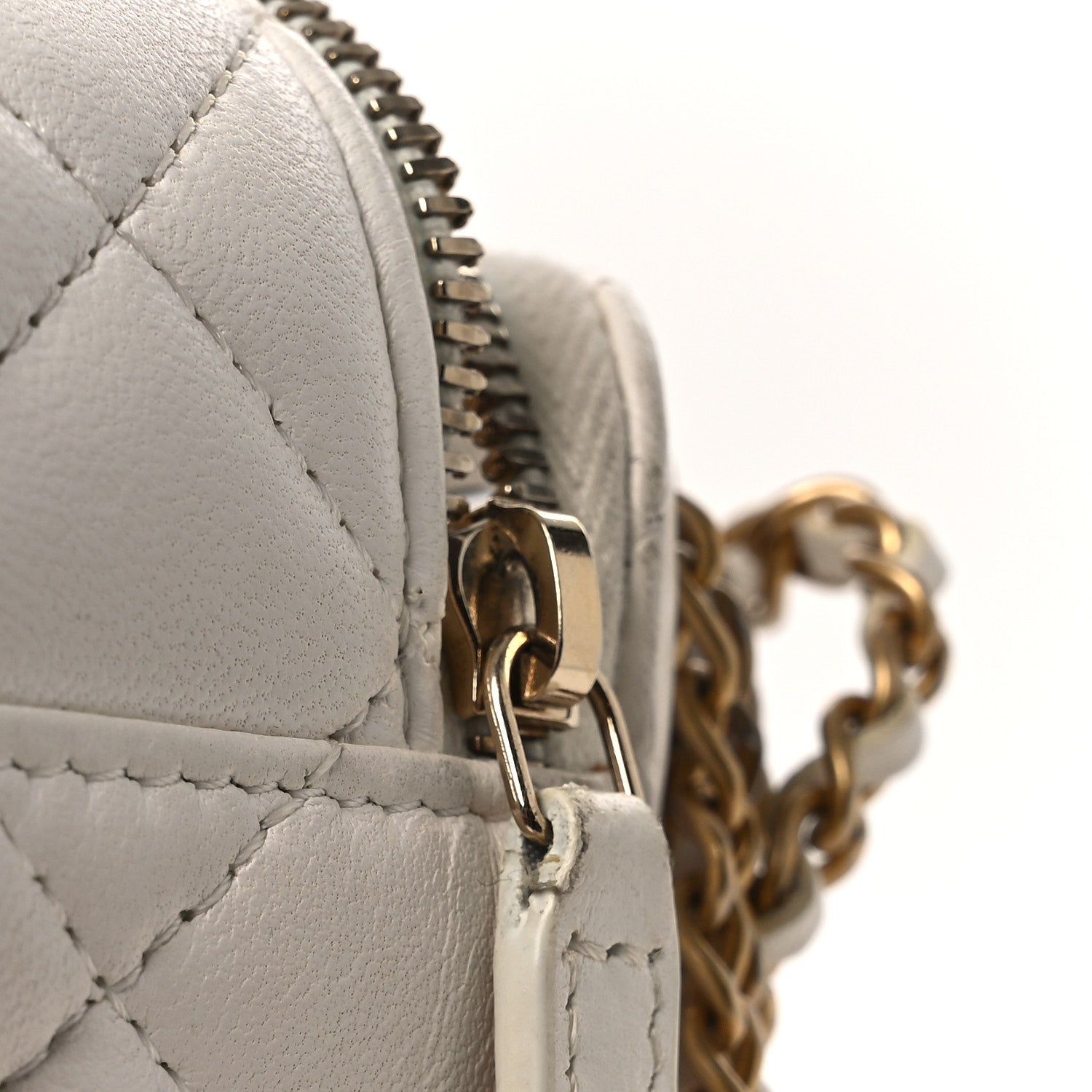 Chanel Lambskin Quilted Mini Vanity Case With Chain White