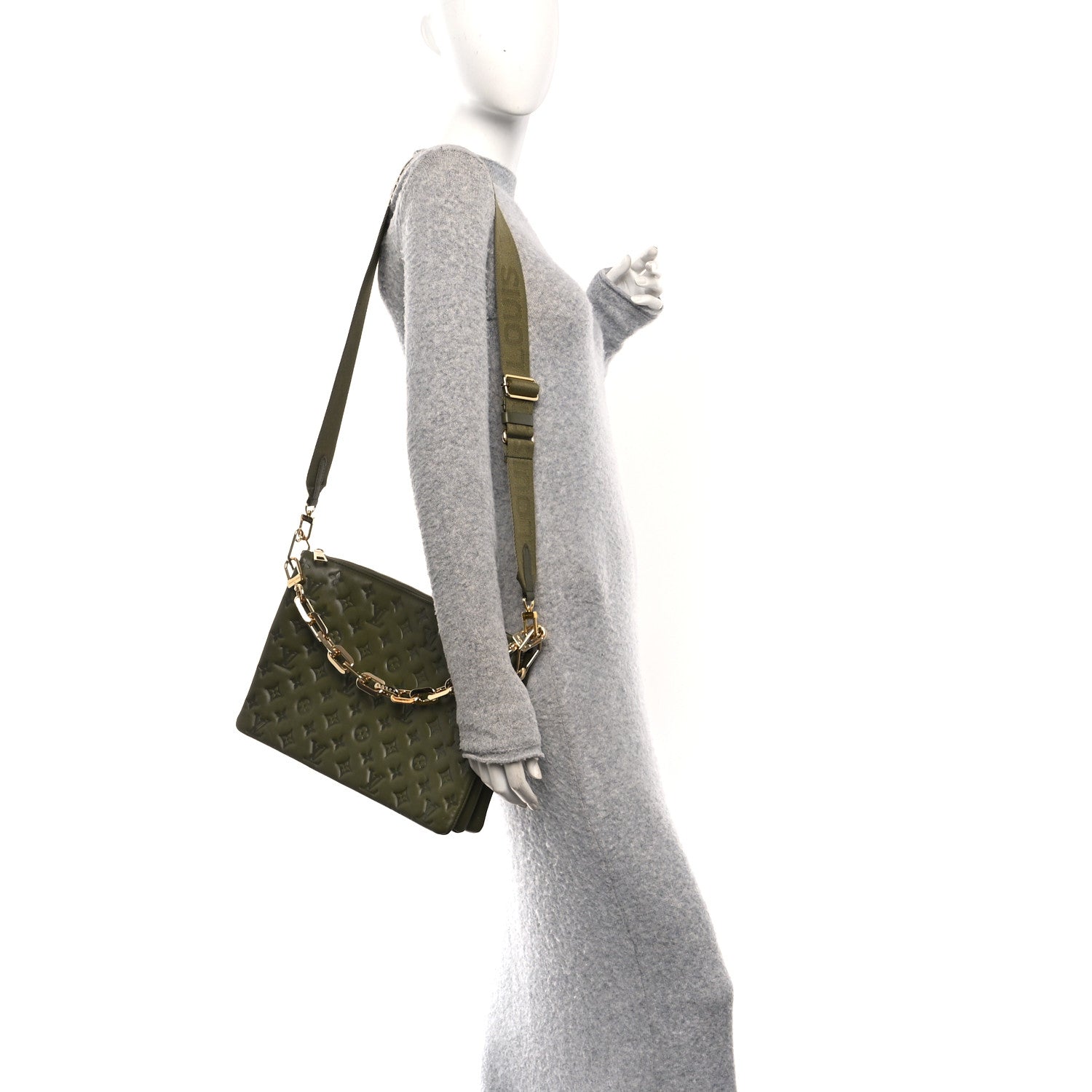 Louis Vuitton Lambskin Embossed Monogram Coussin MM Khaki