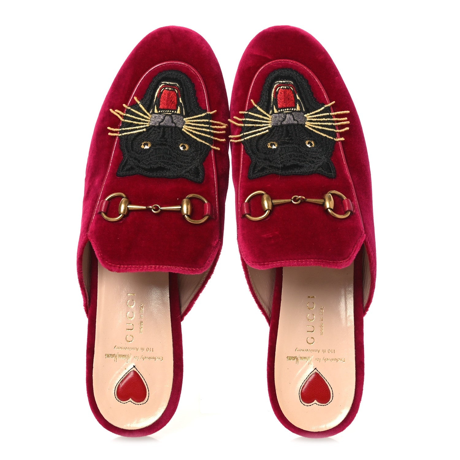 Gucci Velvet Panther Embroidered Womens Princetown Slippers 38 Raspberry Sherbet