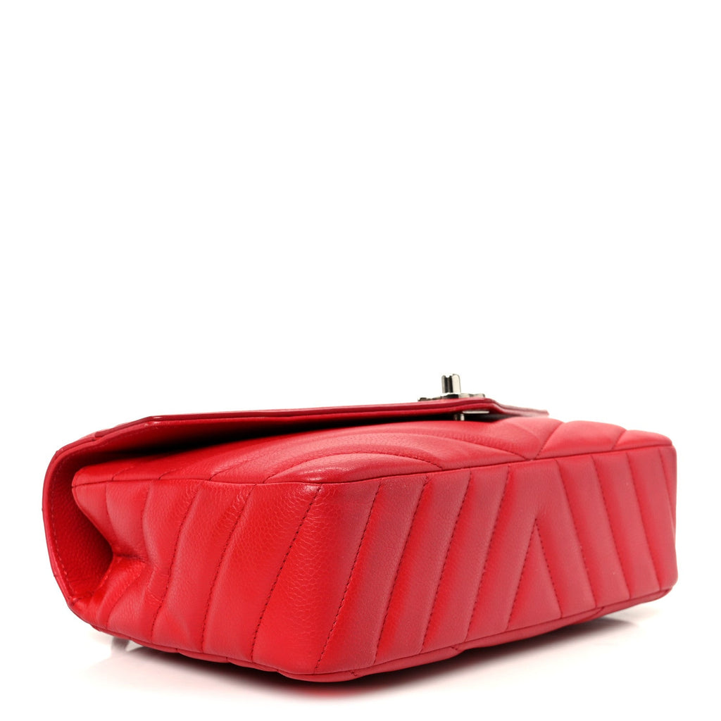 Chanel Caviar Chevron Quilted Single Flap Red