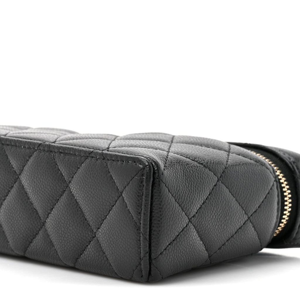 Chanel Caviar Quilted Top Handle Slim Vanity With Chain Black