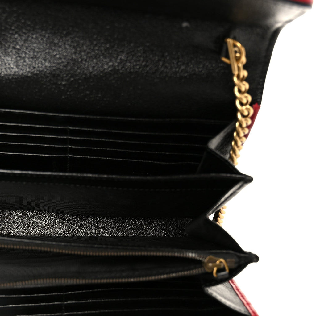 Gucci Azalea Calfskin Matelasse Diagonal Patchwork Torchon GG Marmont Chain Wallet Black Beige Romantic Cerise
