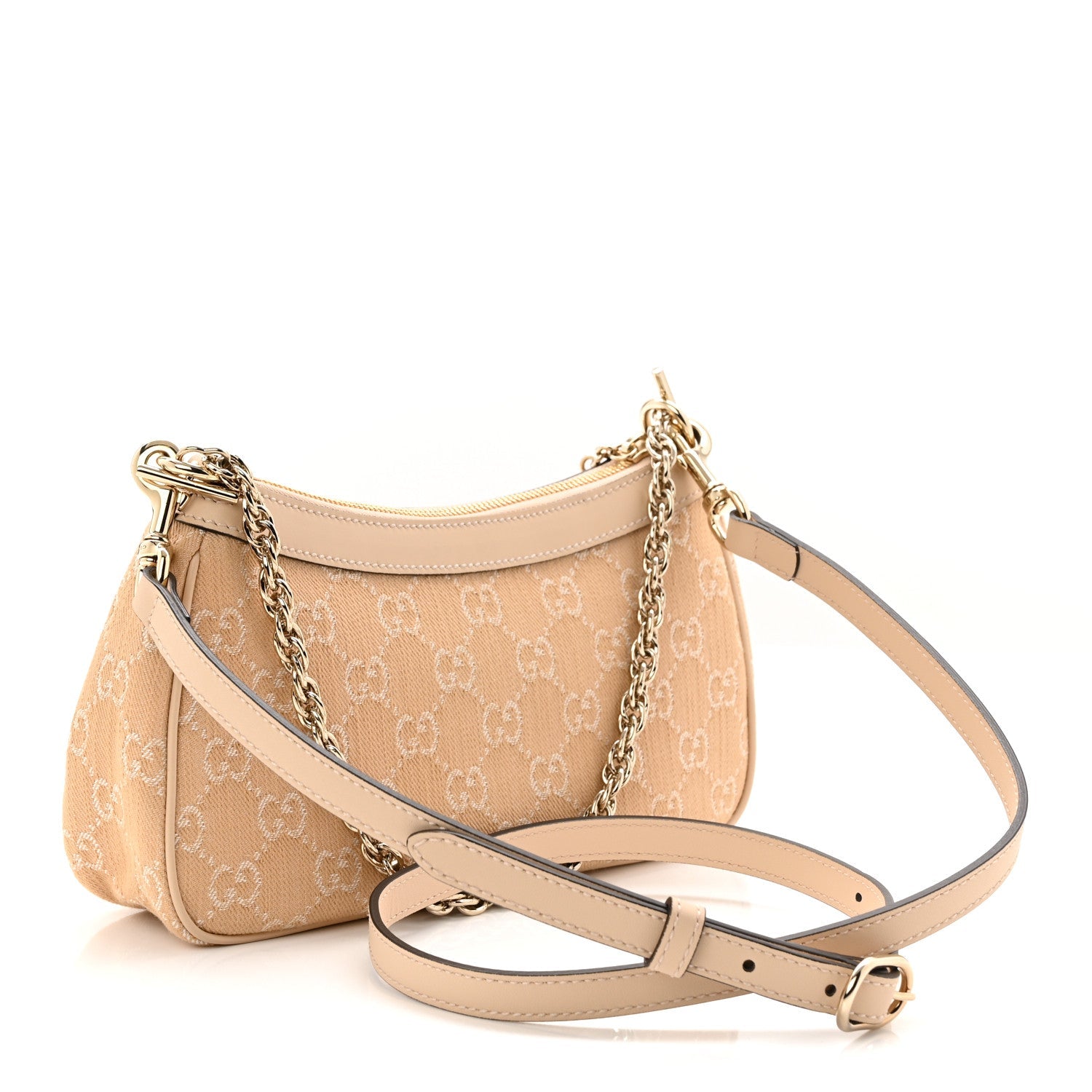 Gucci Denim GG Monogram Calfskin Small Shoulder Bag Souffle Rose