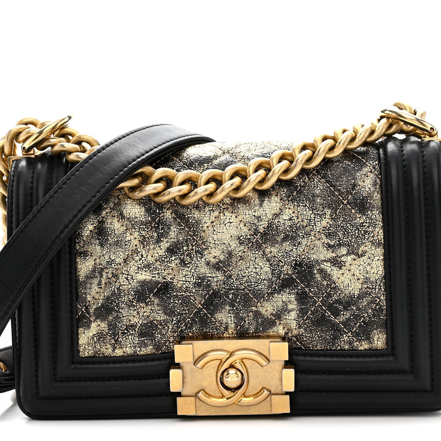 Chanel Metallic Crumpled Goatskin Small Boy Flap Black Gold