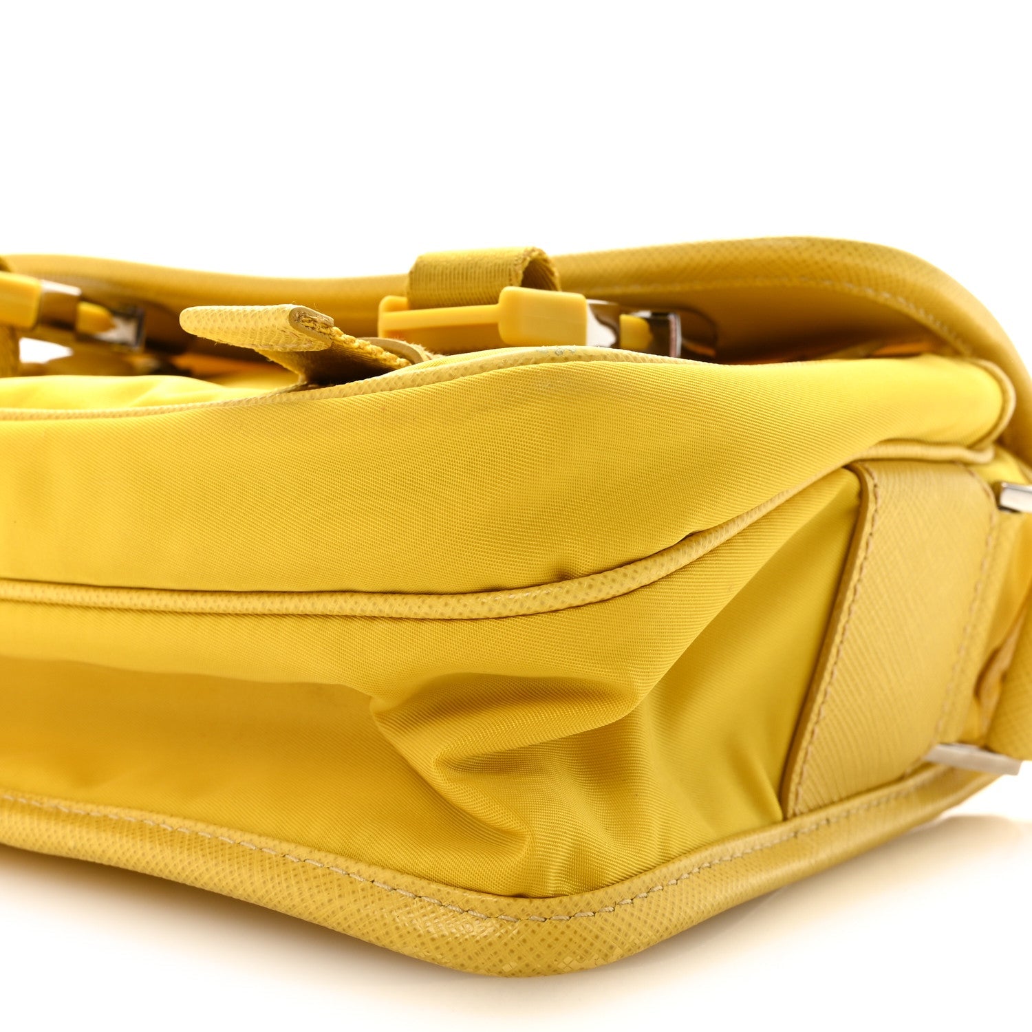 Prada Tessuto Nylon Saffiano Pocket Double Snap Buckle Messenger Shoulder Bag Giallo