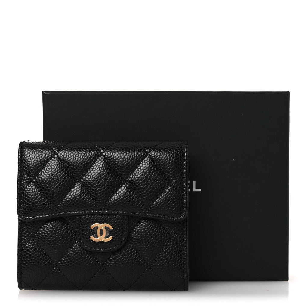 Caviar Quilted Compact Flap Wallet Black