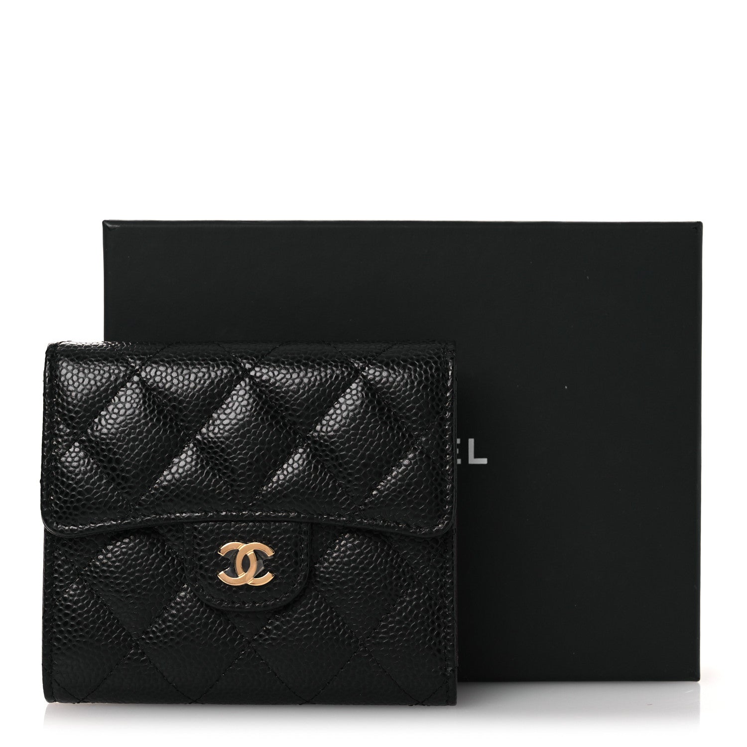 Caviar Quilted Compact Flap Wallet Black