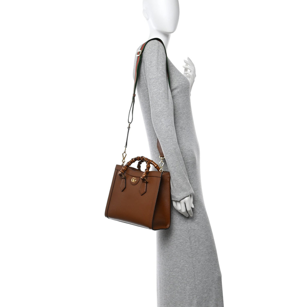 Gucci Textured Dollar Calfskin Web Small Diana Tote Bag Cuir Black